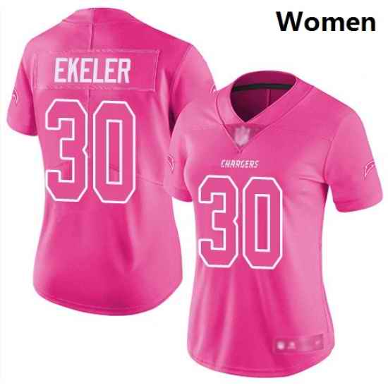 Chargers #30 Austin Ekeler Pink Women Stitched Football Limited Rush Fashion Jersey
